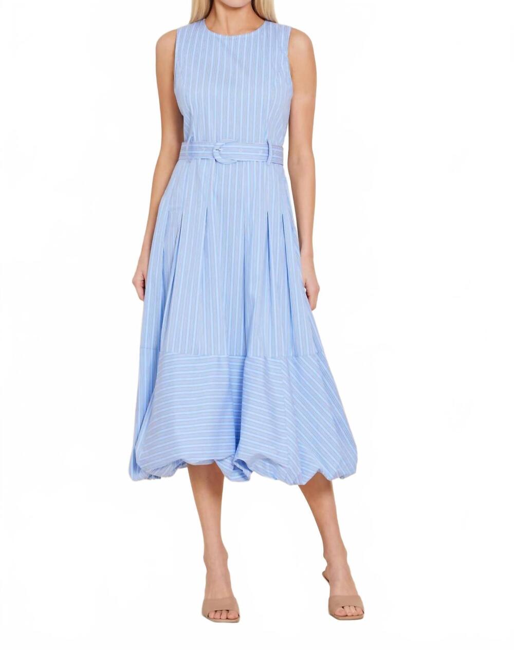 NEW DOLCE CABO poplin beleted bubble midi dress in blue multi